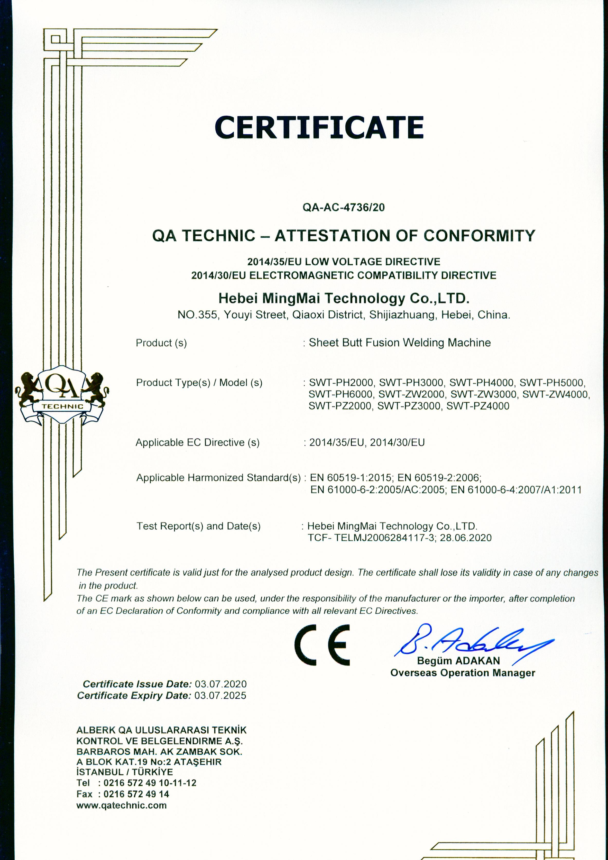 Китай Hebei Mingmai Technology Co.,Ltd Сертификаты